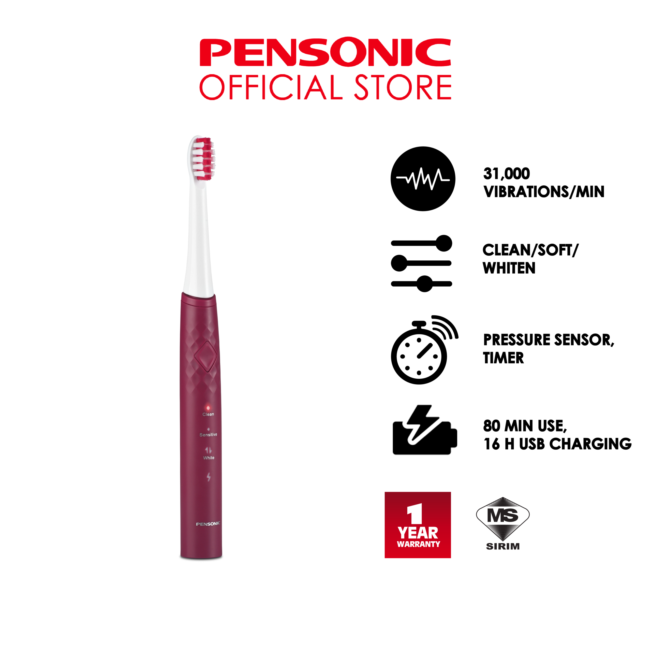 Pensonic Fresh Series Sonic Toothbrush | ST1001RR