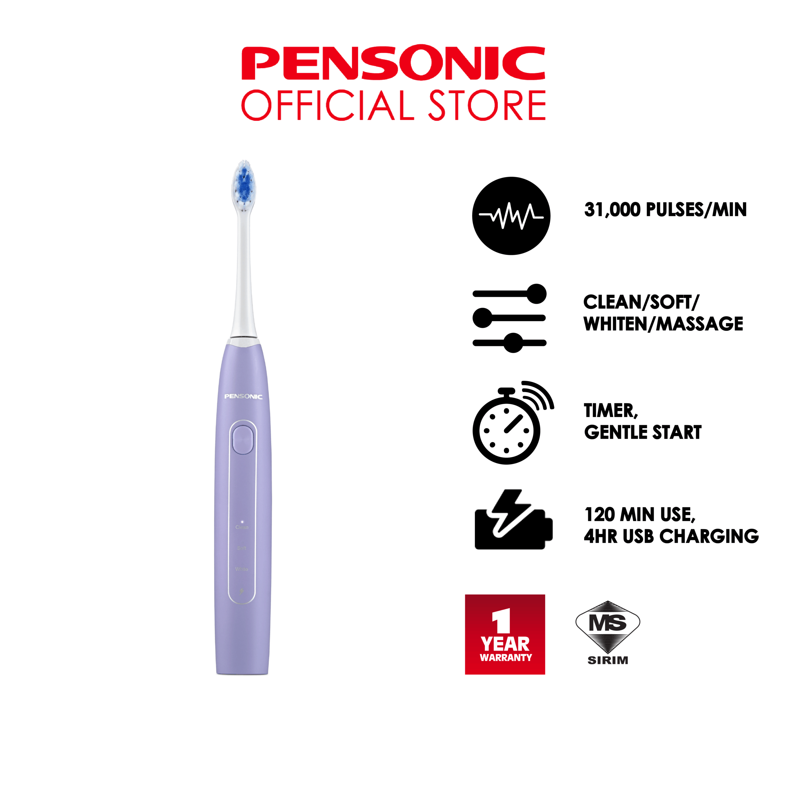 Pensonic Hype Series Sonic Toothbrush | ST2001PW