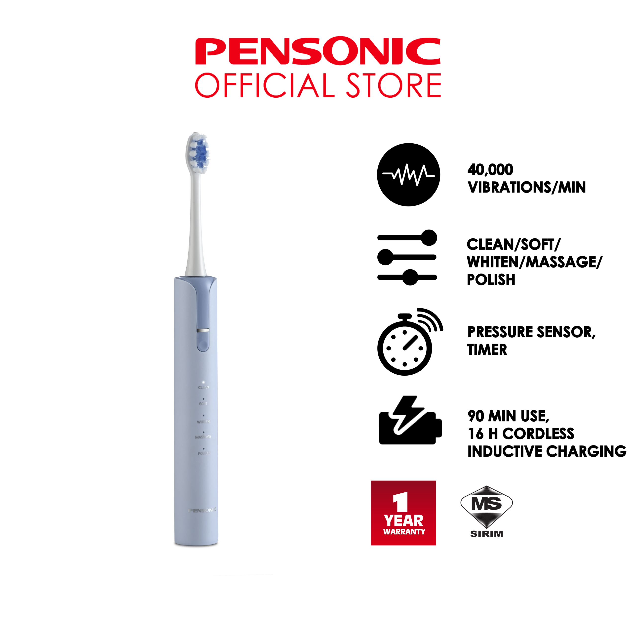 Pensonic BriPro Electric Toothbrush | STW7001SB