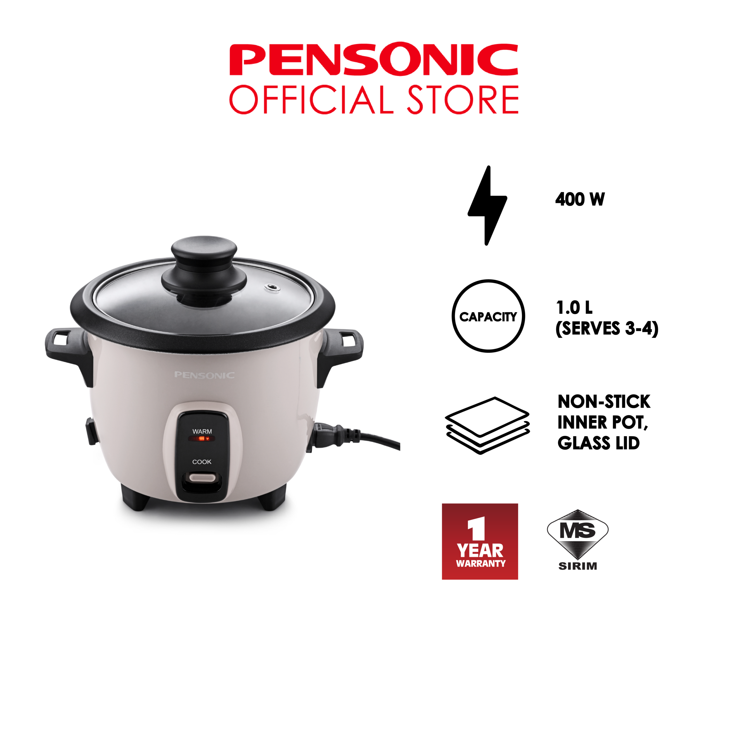 Pensonic Rice Cooker 1.0L | PRC-1005G