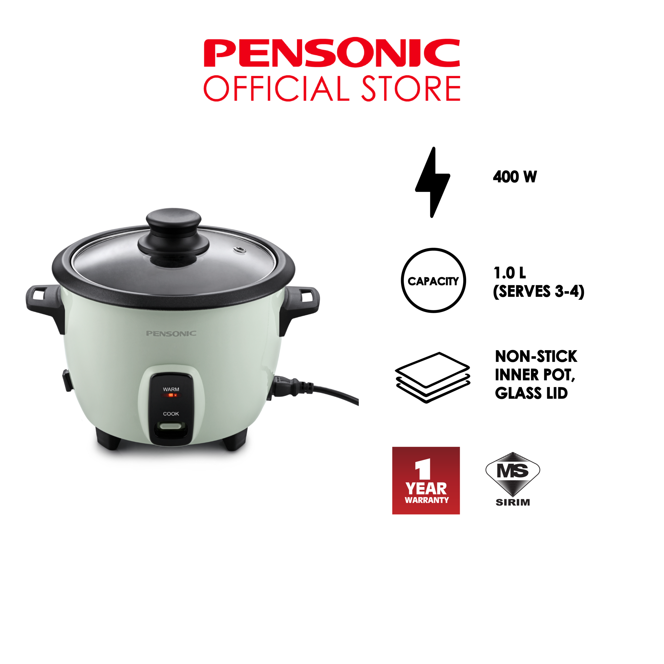 Pensonic Rice Cooker 1.0L | PRC-1006G