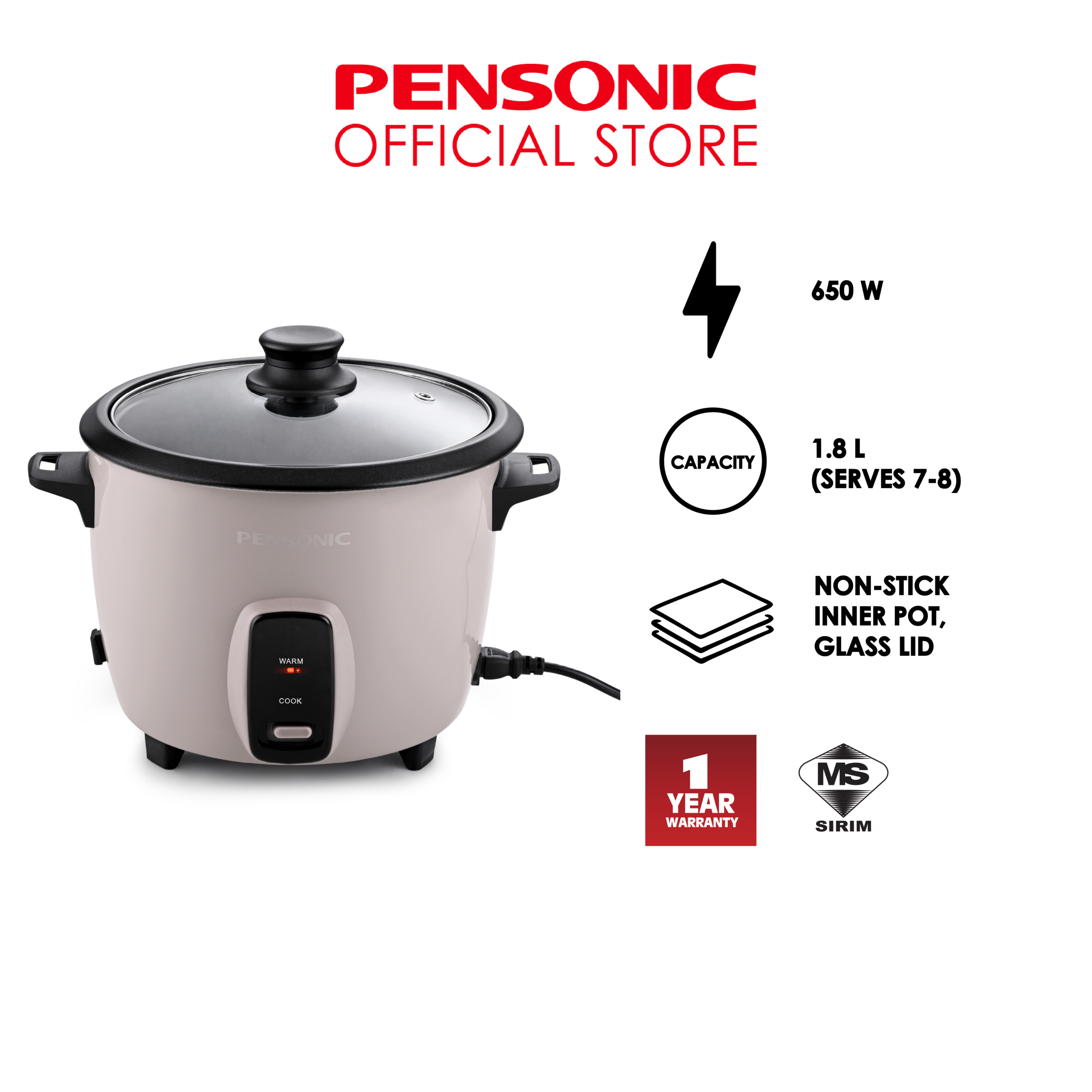 Pensonic Rice Cooker 1.8L | PRC-1805G