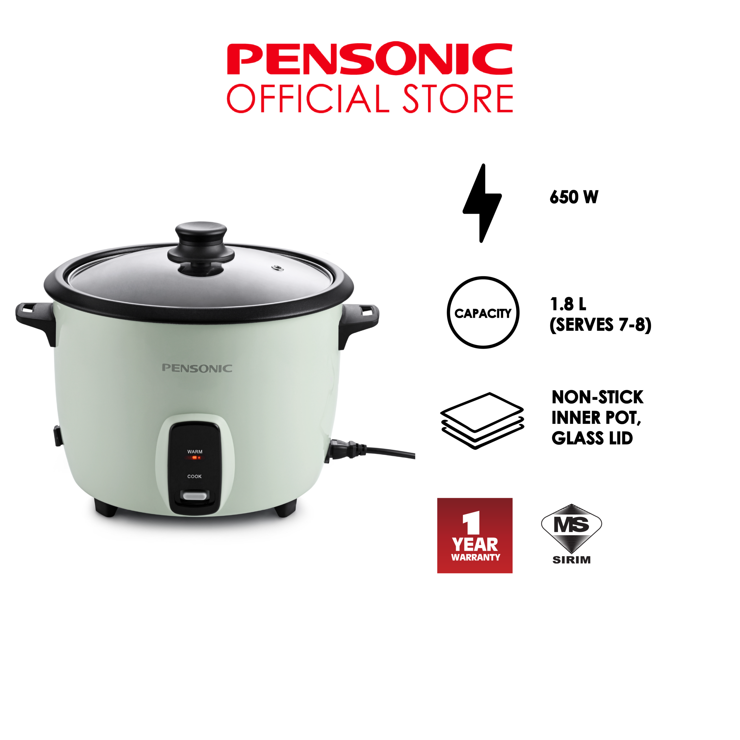 Pensonic Rice Cooker 1.8L | PRC-1806G