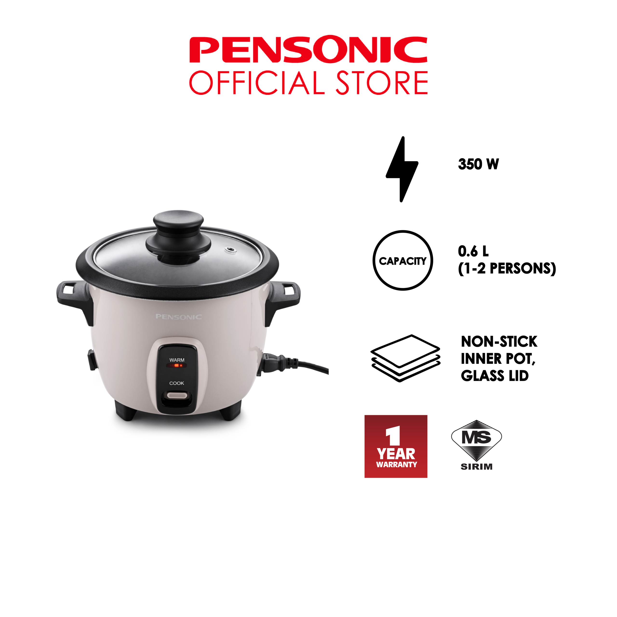 Pensonic Rice Cooker 0.6L | PRC-605G
