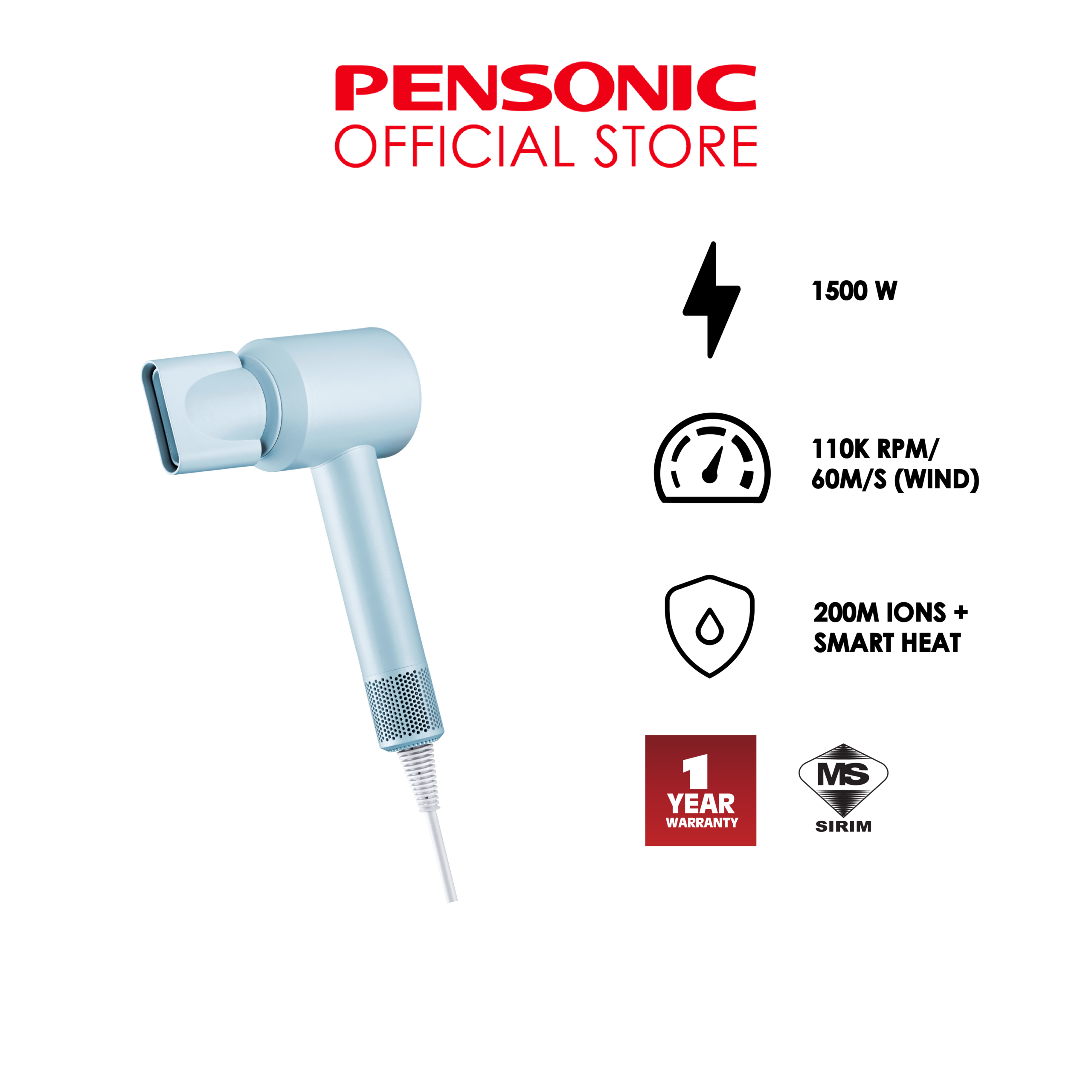 Pensonic High Speed Hair Dryer Sky Blue| PHD-1201B_BLUE