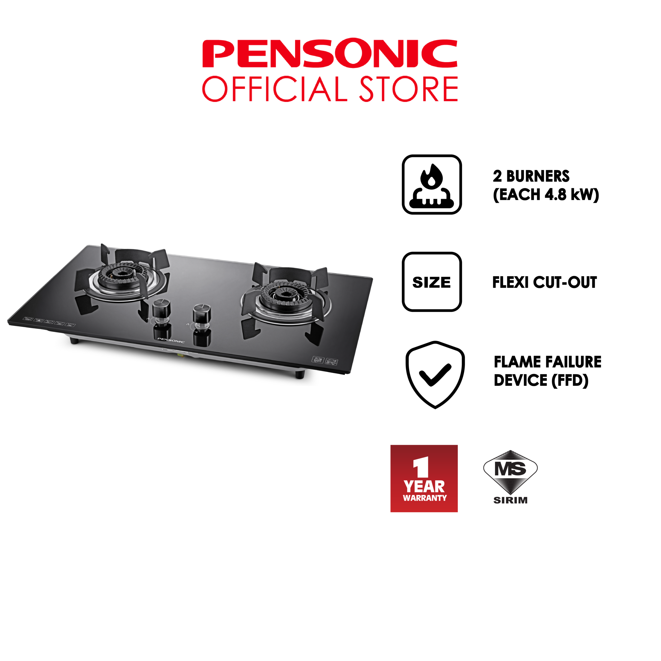 Pensonic Built In Two Burners Glass Hob | PGH-7200G