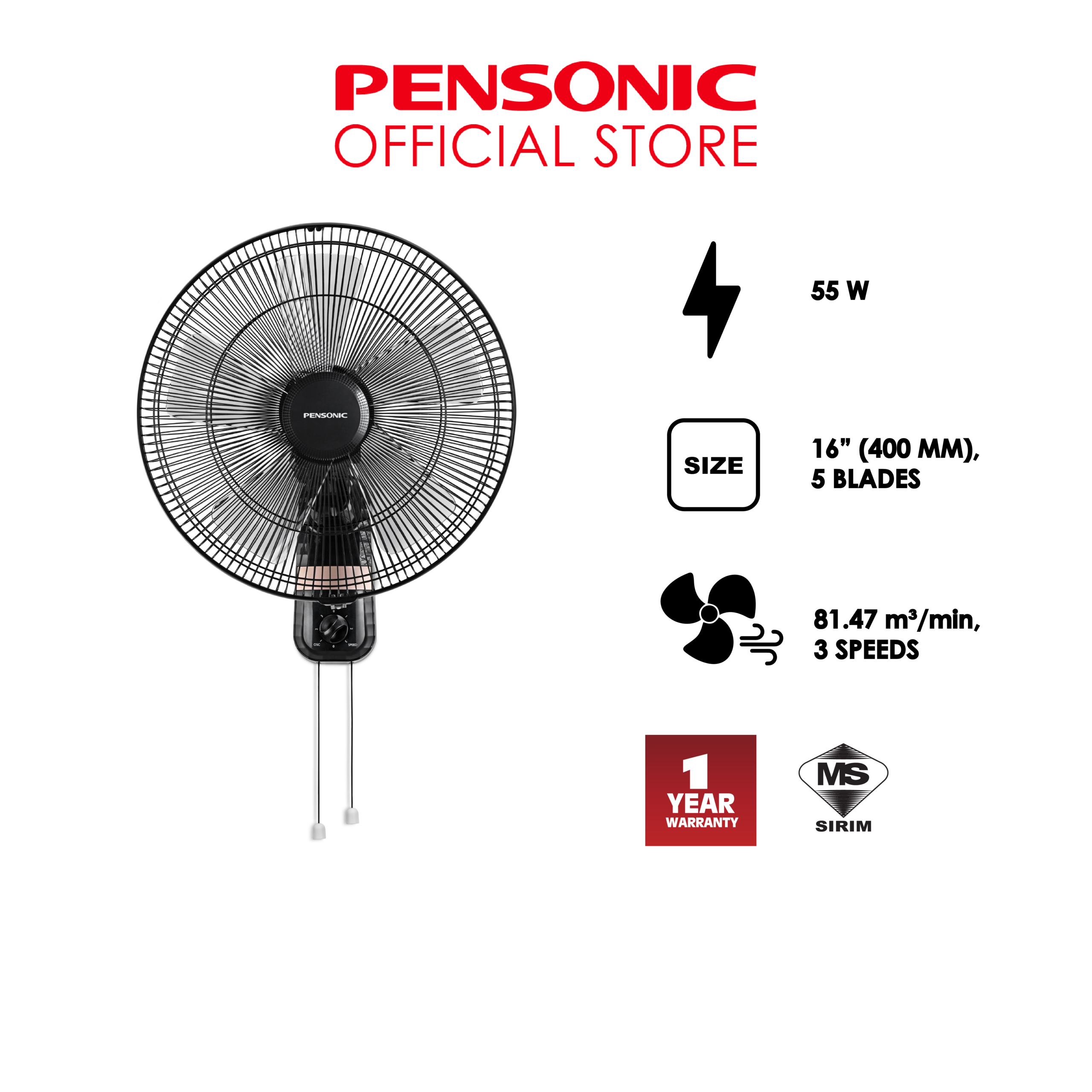 Pensonic Wall Fan 16” | PWF-4803