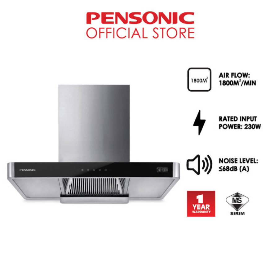 Pensonic 90cm (1400M³/Min) Chimney Stainless Steel Hood | PCH-810S