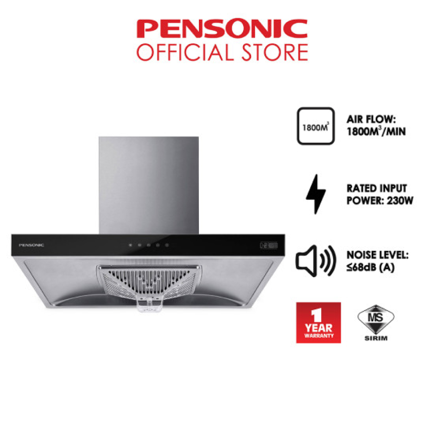 PENSONIC 90cm (1400M³/Min Chimney Stainless Steel Hood | PCH-809S